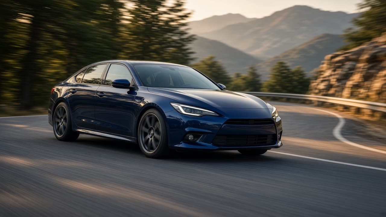 Lowered sedan cornering flat on upgraded suspension