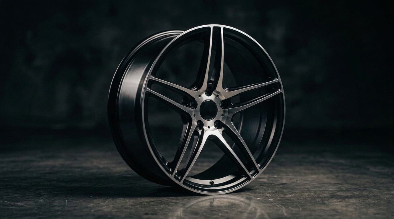 The identical wheel with a diamond-cut two-tone finish: machined faces, black windows