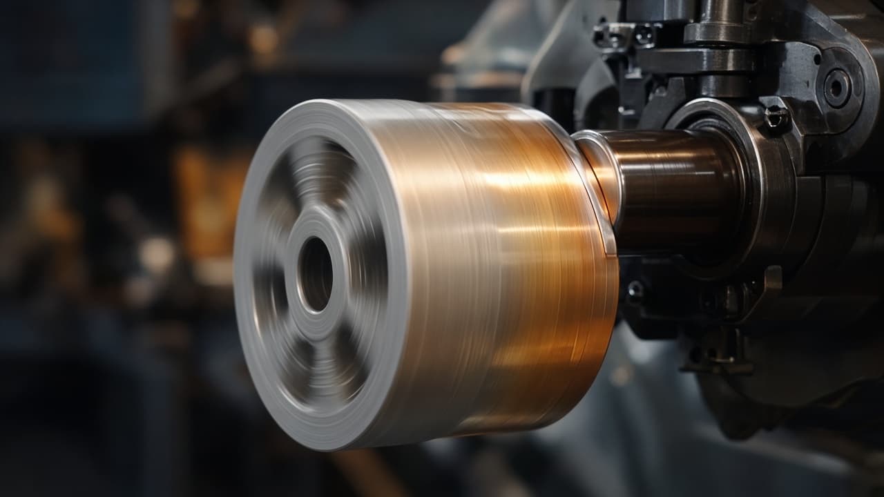 Flow forming rollers stretching the spinning barrel of a wheel blank