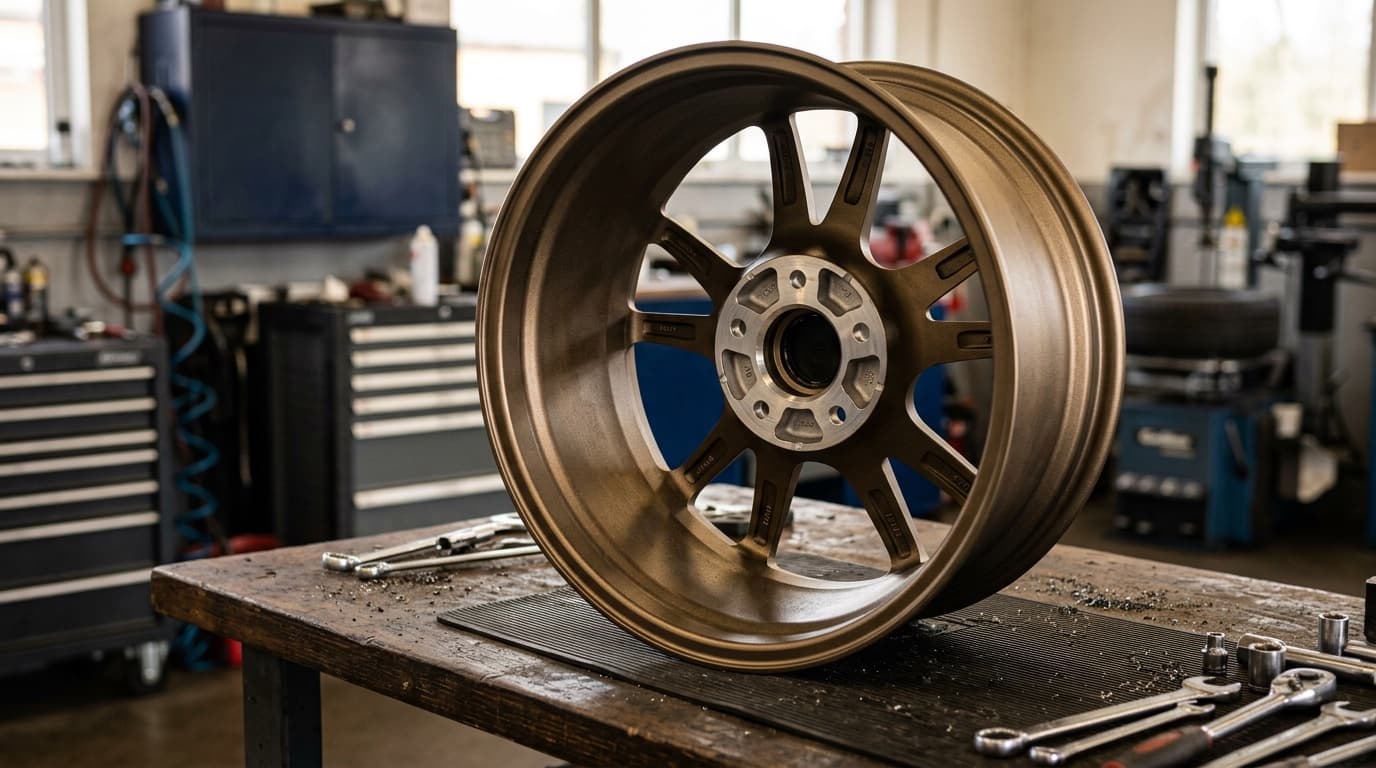 Back of an aftermarket wheel showing the hub mounting pad that defines wheel offset and backspacing