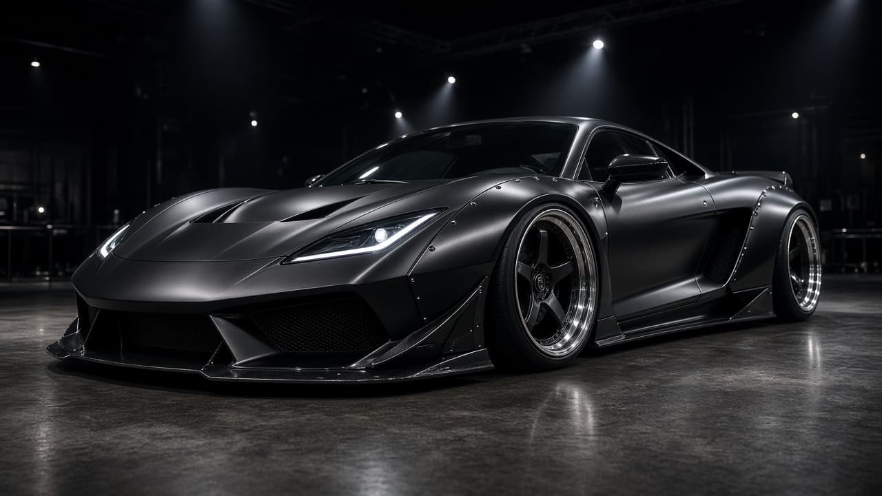 Riveted widebody conversion on a supercar, the Liberty Walk-style look that defined the movement